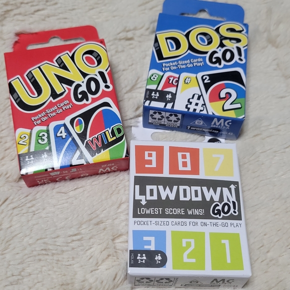 Mattel Games 3 Travel Size Card Games Uno Go Dos Go And Lowdown Go
